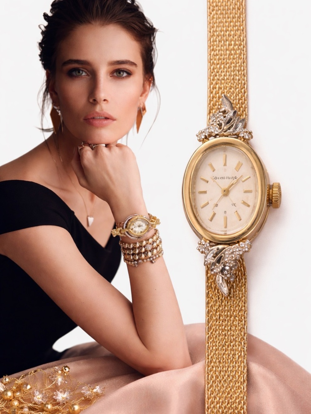 Beautiful mid-century Hamilton cocktail watch with gold-filled designer bracelet